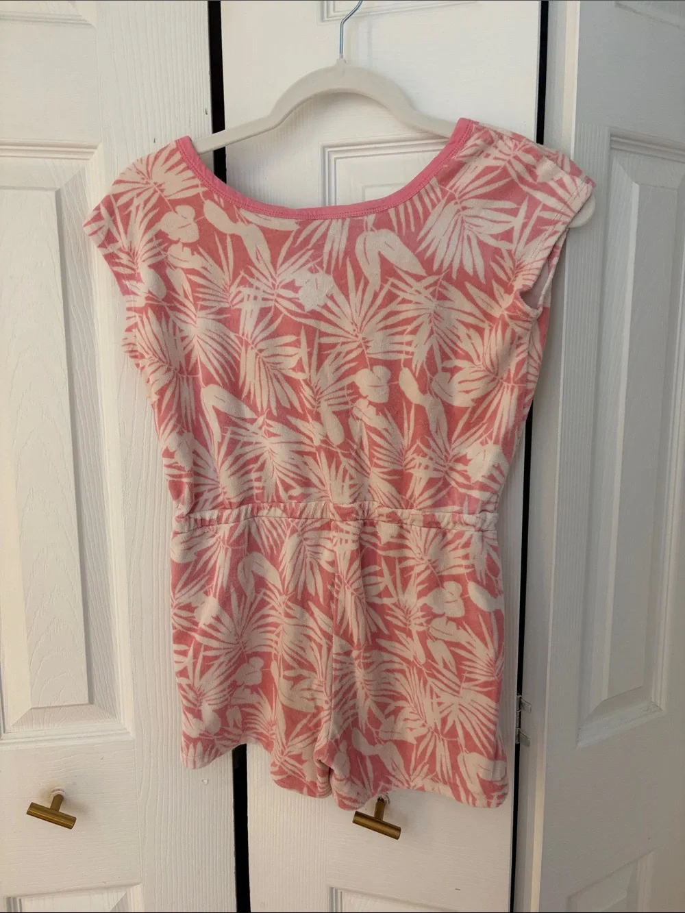Lands' End Pink and Cream Tropical V-Neck Tee Beach Cover Up